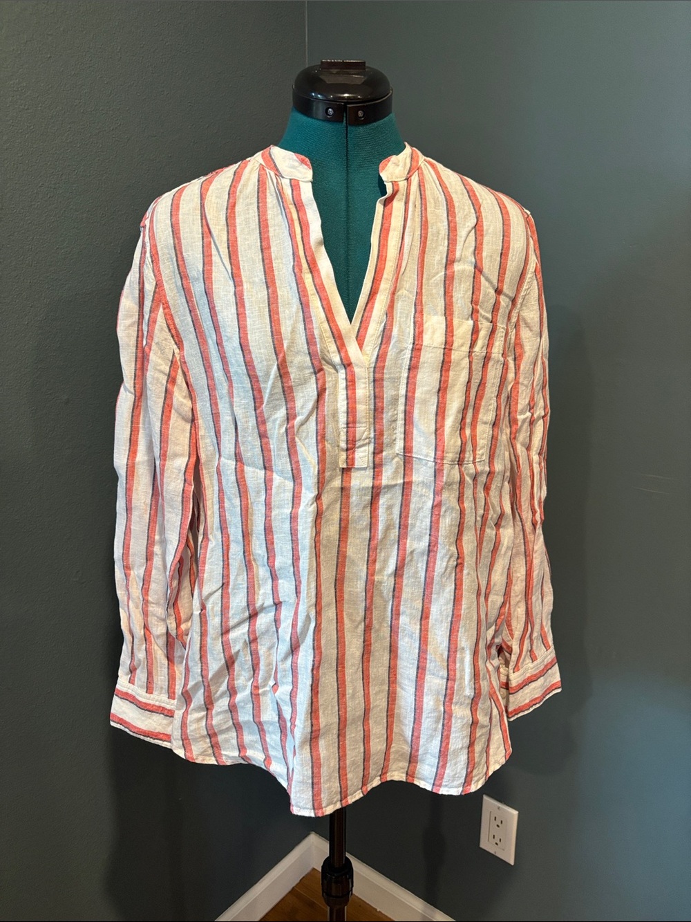 GAP Linen White and Red Vertical-Striped Linen Tunic